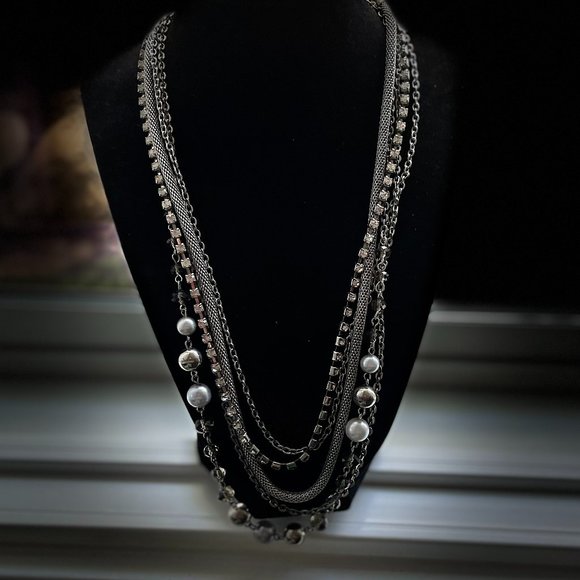 Monet Jewelry - 2 ITEMS  Vintage Silver tone Monet bangle bracelet and 6 assorted chain necklace